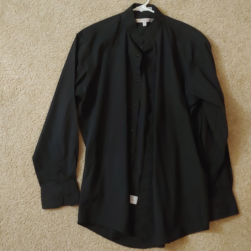 Black Collarless Dress Shirt